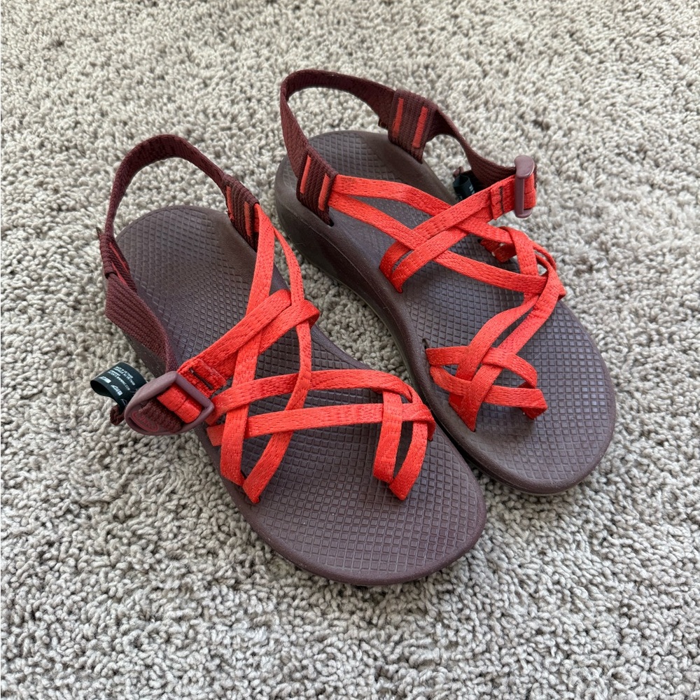 Chaco Women's Sandals with Red Straps and Brown Footbed